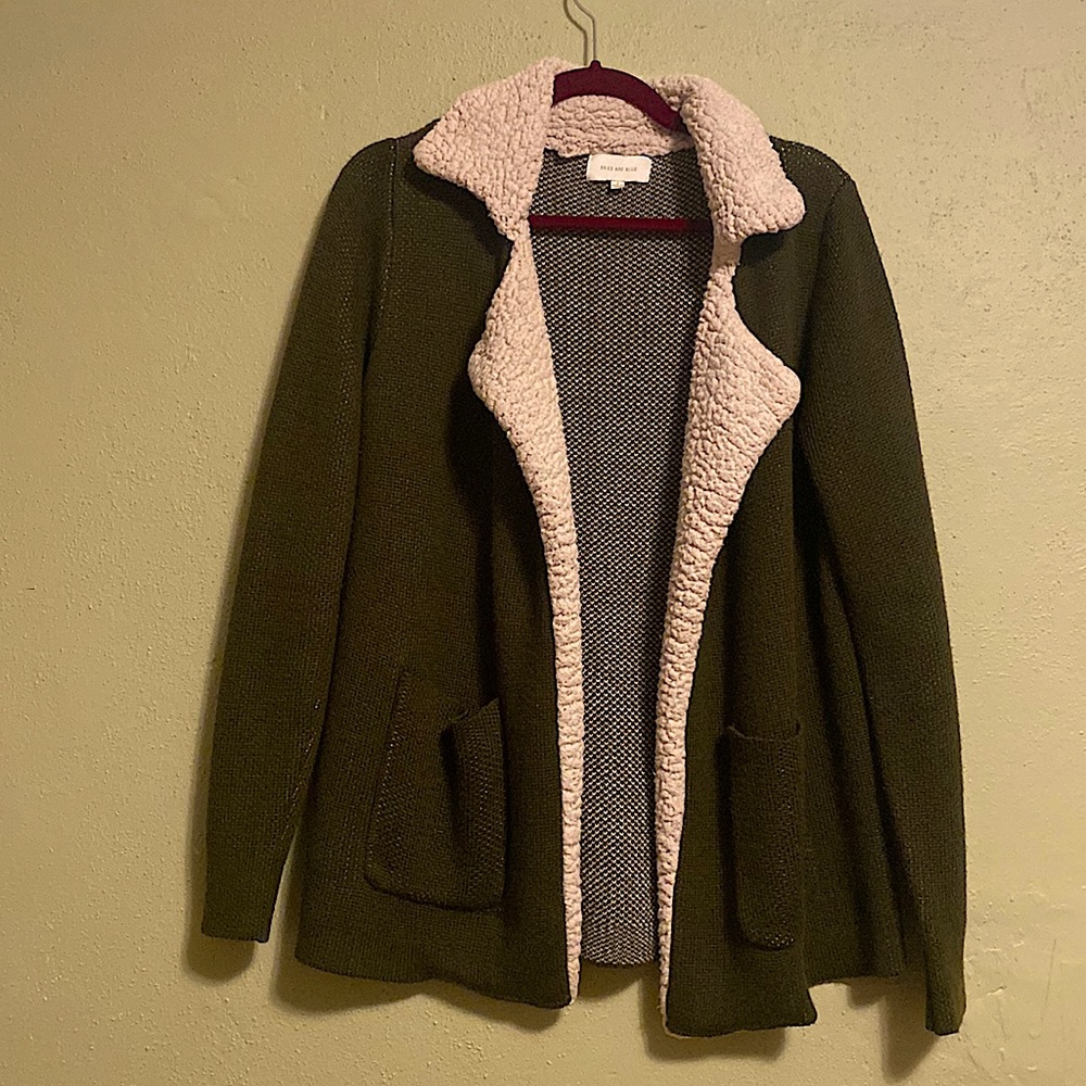 Dark Green Sherpa Lined Cardigan